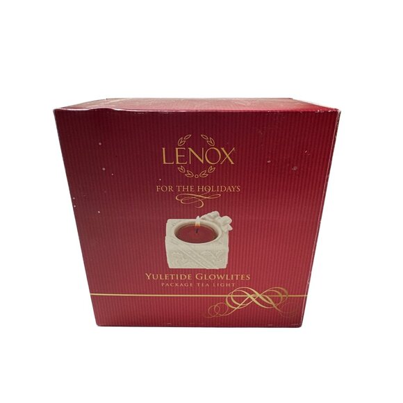 Lenox Yuletide Glowlites Package Tea Light Candle Holder Ceramic Holiday Design - Picture 2 of 10
